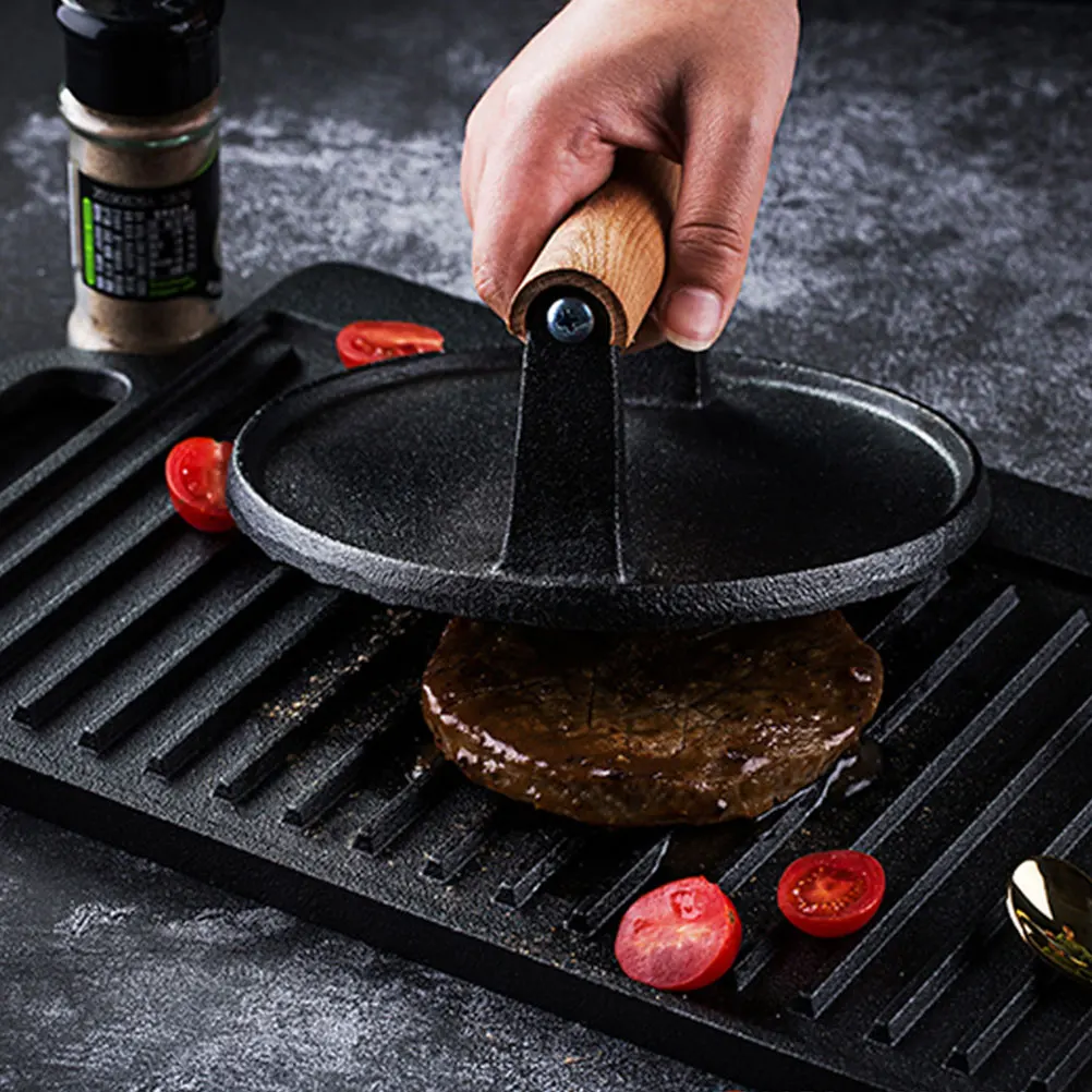 

Round Burger Press Cast Iron Meat Patty Maker Non-Stick Surface -Resistant Grill Press for Hamburger Stuffed Burgers