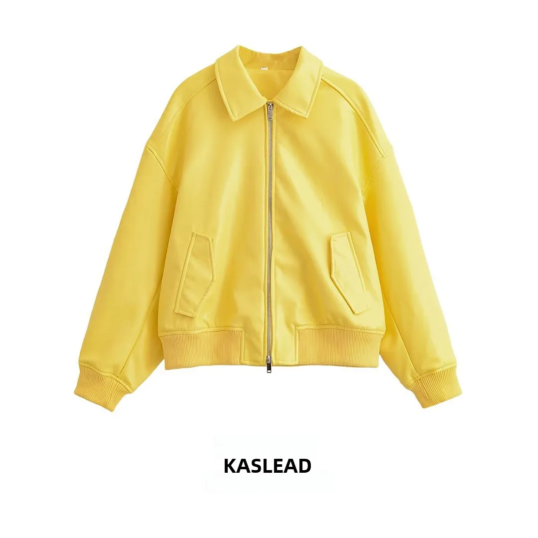 

KASLEAD Новая женская модная простая свободная куртка-пилот в уличном стиле с длинными рукавами на молнии из полиэстера для весеннего сезона