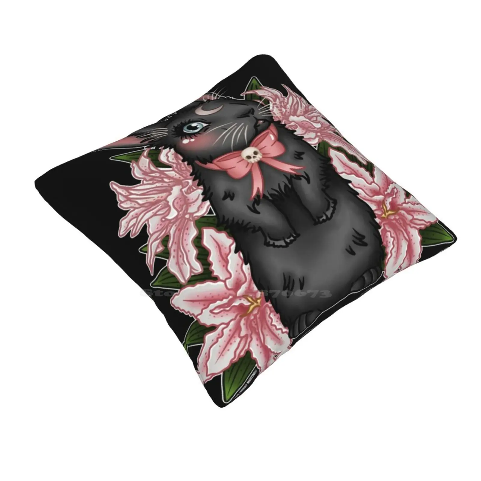 Lily Rabbit Funny Cute Decor Square Pillowcase Lily Bunny Rabbit Miss Cherry Gothic Rabbit Lillies