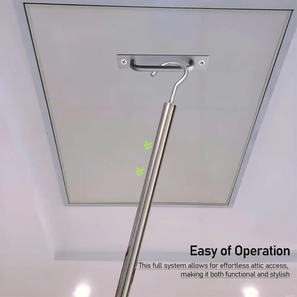 Ladder Pull Down Extendable Rod Stainless Steel Ladder Pull Down System Kit with Extendable Pole Alloy Handle Loft for Easy