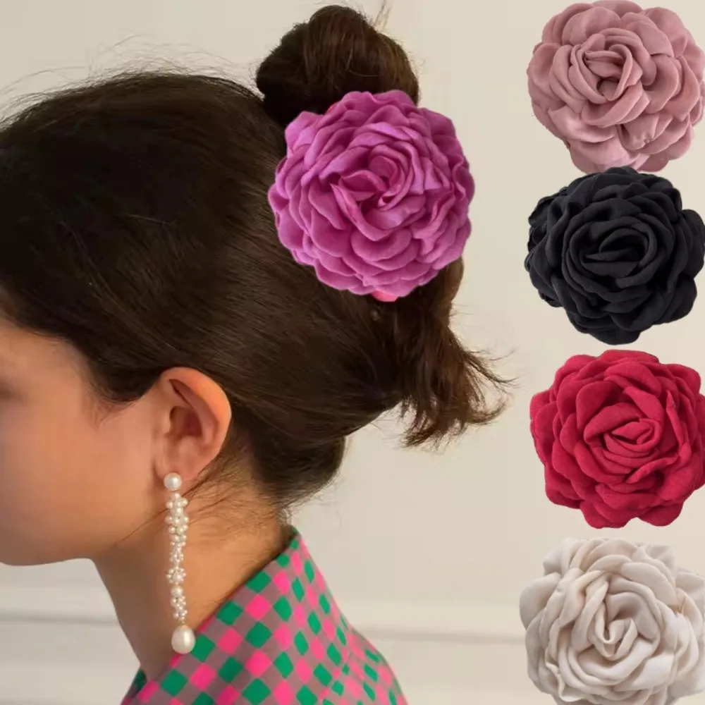 Pinzas para el cabello con forma de flor de rosa de tela francesa para mujeres y niñas, pinzas para el cabello, pasadores, accesorios para el cabello, regalo