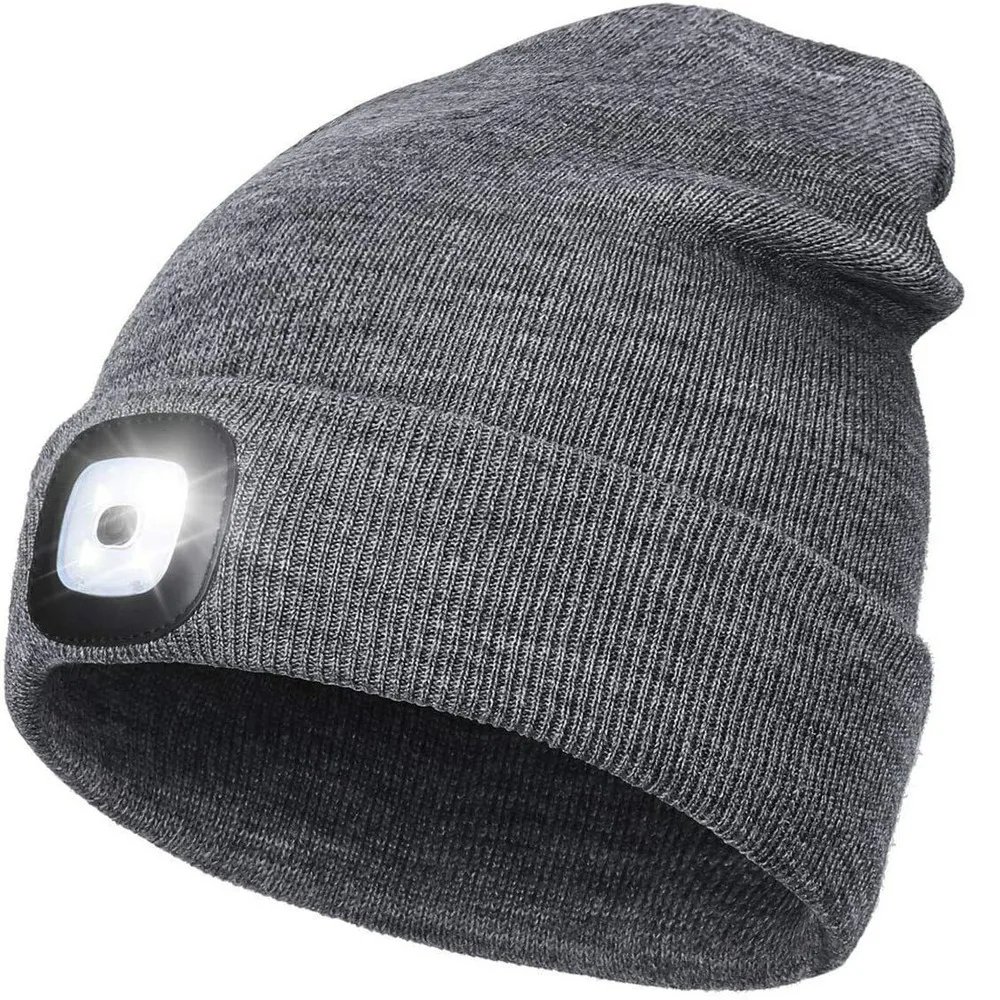 Unisex Winter Knitted Knit Hat Beanie Cap Comfy Woolly Warm Plain LED Head Torch