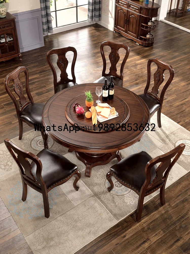 

ZZ **American round dining table black walnut all solid wood round dining table and chairs