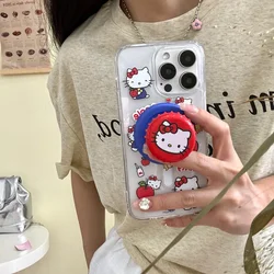 Cute Sanrio Hello Kitty Magnetic Wallet Bracket Magsafe Wireless Charge Phone Case For iPhone 16 15 14 13 12 11 Pro Max Cover