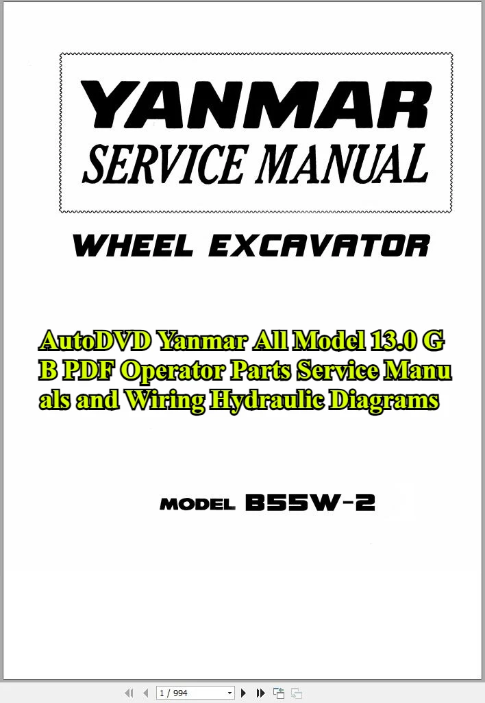 

AutoDVD Yanmar Все модели 13,0 ГБ PDF-оператор Запчасти Руководства по обслуживанию и проводки Гидравлические диаграммы