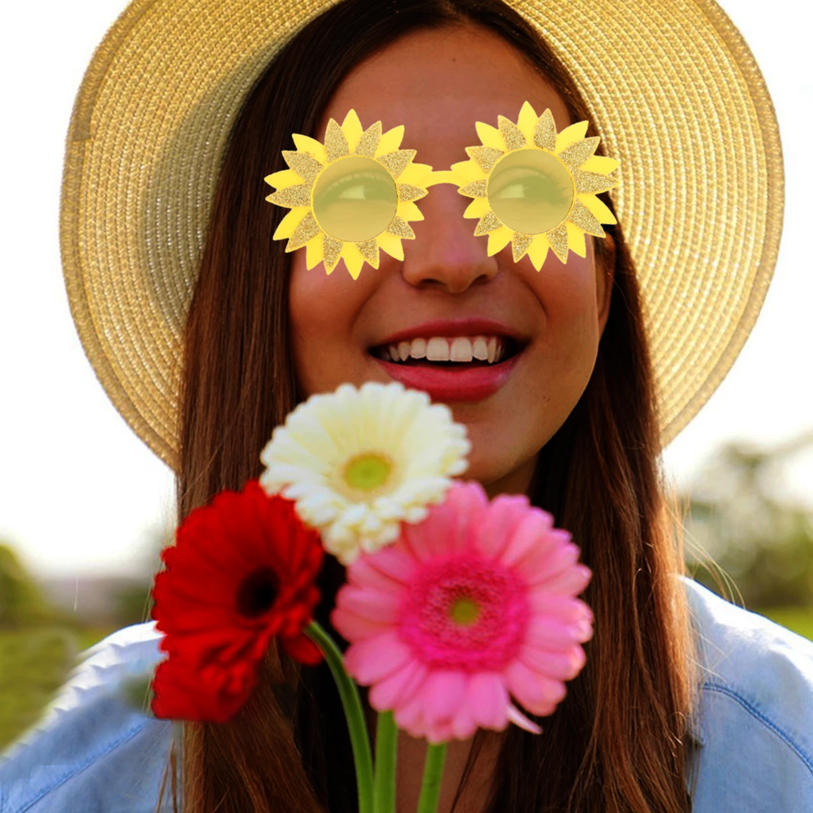 

2Pcs Hawaiian Beach Style Sunflower Sunglasses for Party Birthday Accessories Adult Travel Summer Beach Pool Eyeglasses