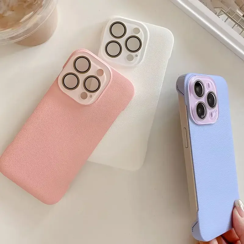 

Borderless Ultra-thin breathable Lens Protects PU Leather Phone Case for iPhone 16 15 14 13 12 Pro Max 16ProMax Back Cover Funda