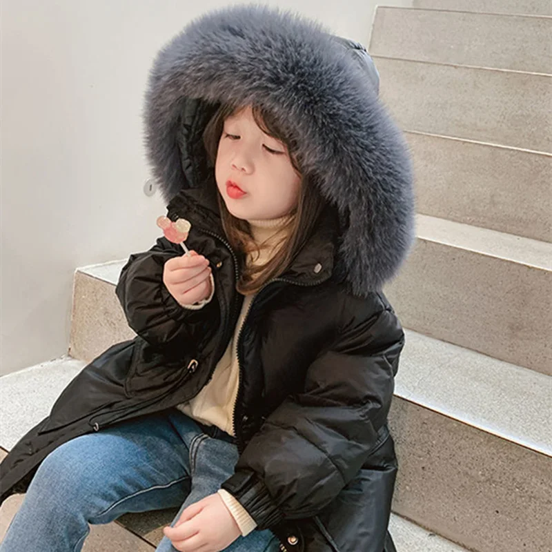 

Girls Kids Down Coat Jacket Overcoat Cotton 2022 Black Plus Thicken Winter Warm Sports Children's Clothing