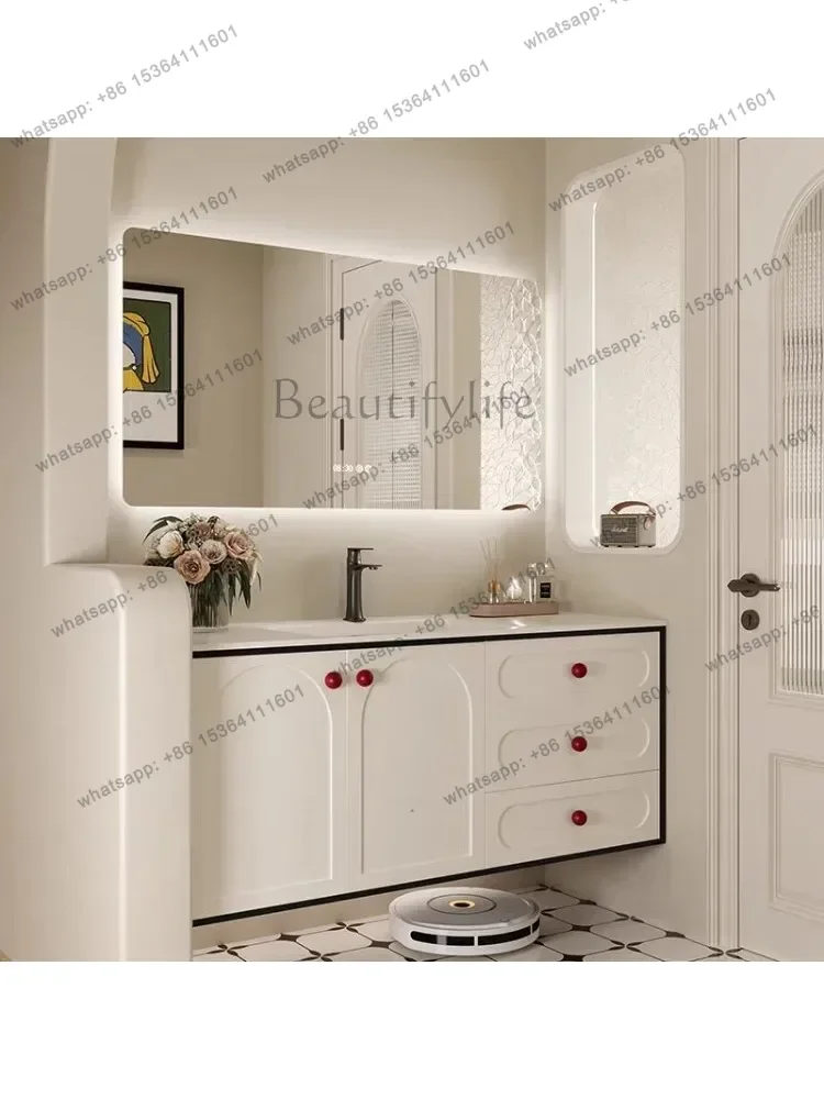 Retro wind rock slab hot bending integrated basin bathroom cabinet combination bathroom hand wash face basin bathroom cabinet