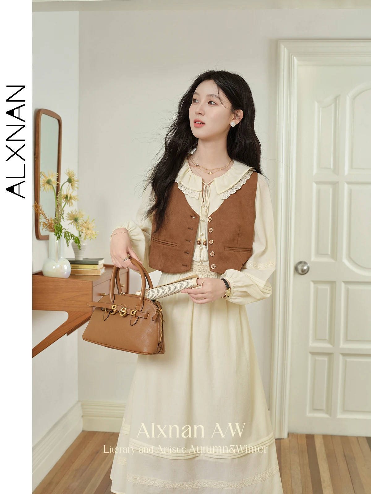 Alxnan-女性用ノースリーブVネックチョッキ、シンプルシングルブレストベスト、レトロ、クロップド、シンプル、別売り、l39818mj、2021