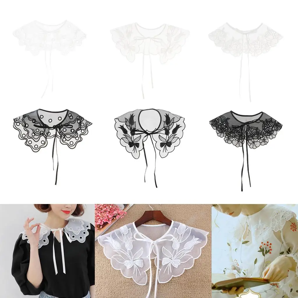 Detachable Blouse Collar Mesh Lace Peter Pan Collar Faux Doll Collar for Sleeveless Blouse Dress Shirt