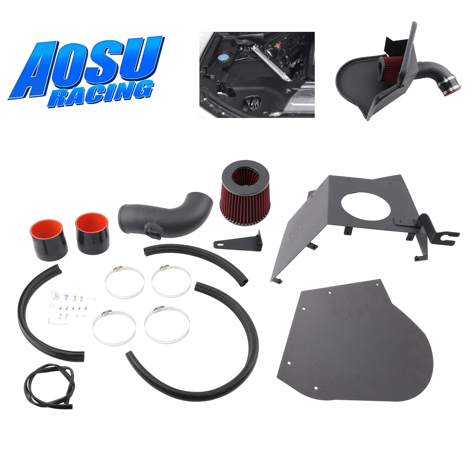 

For BMW Cold Air Intake Kit High Flow Filter+Inlet Pipe+Heat Shield For 2018-2021 X3 X4 3.0T B58 Engine