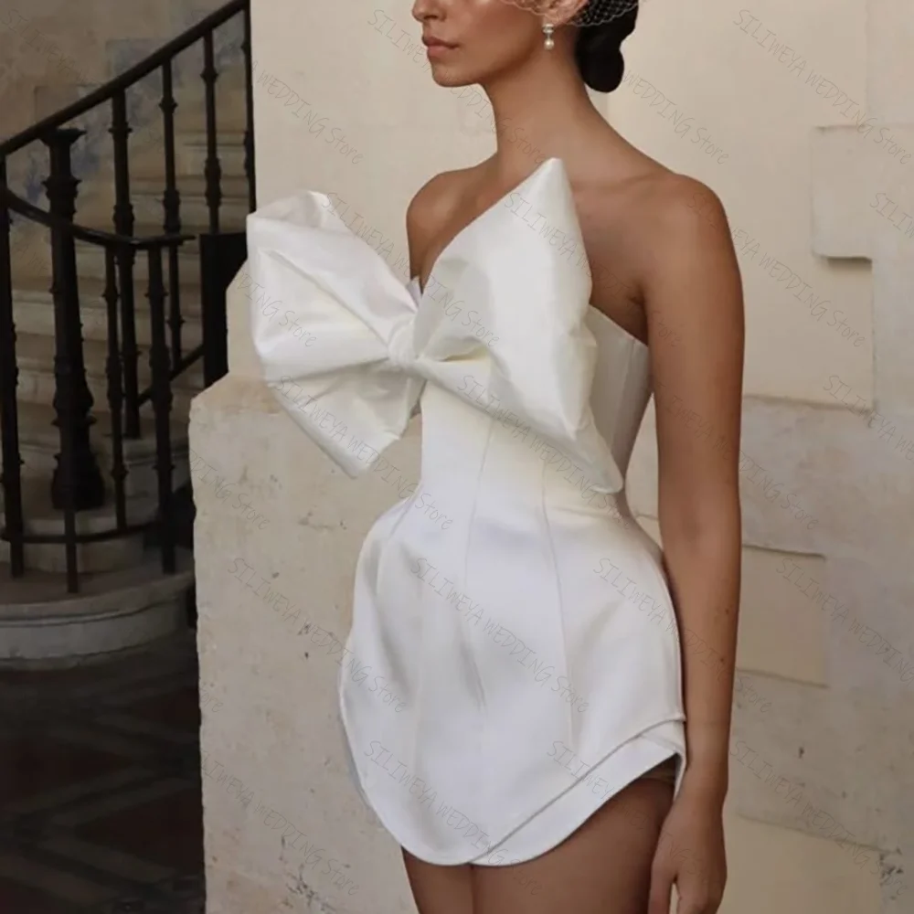 

Simple White Mini Strapless Big Bow Evening Dress Chic Prom Gown Robes De Soirée Customized Dresses