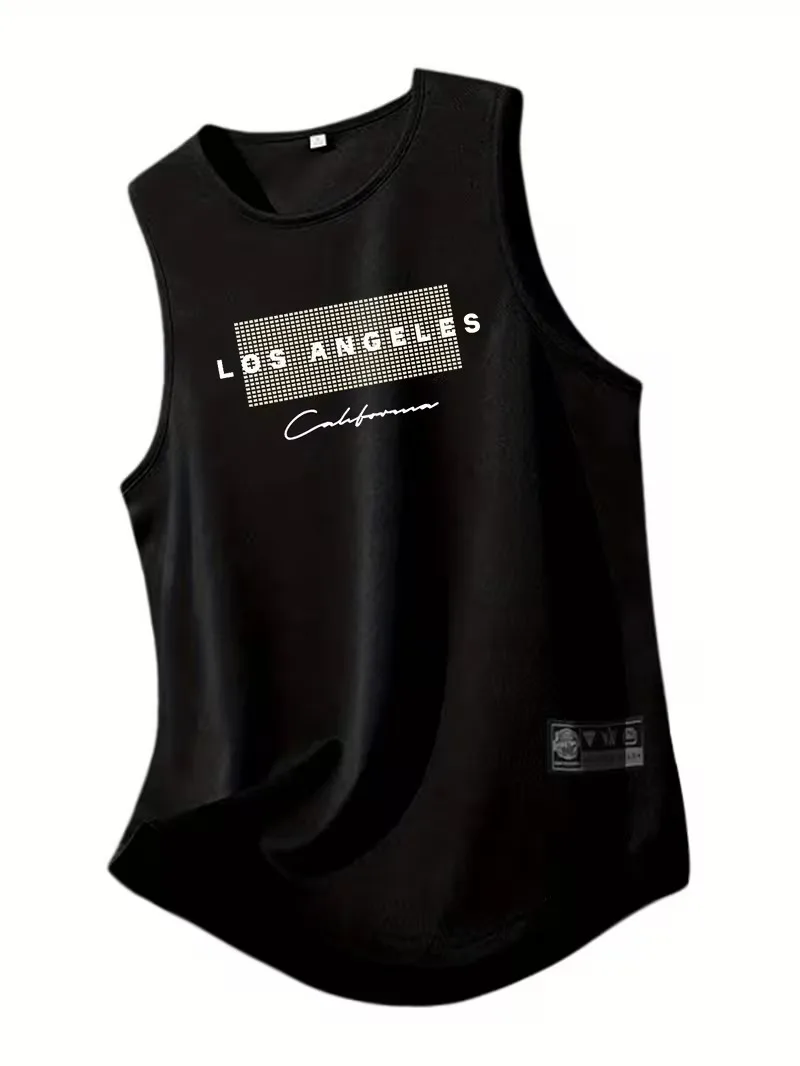 Men's summer casual sports loose Los Angeles letter pattern printed comfortable and breathable round neck sleeveless men's vest