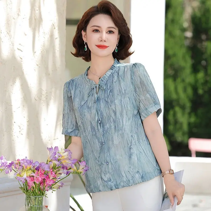 おしゃれな半袖トップス 年齢軽減 新作カーディガン 花柄Tシャツ