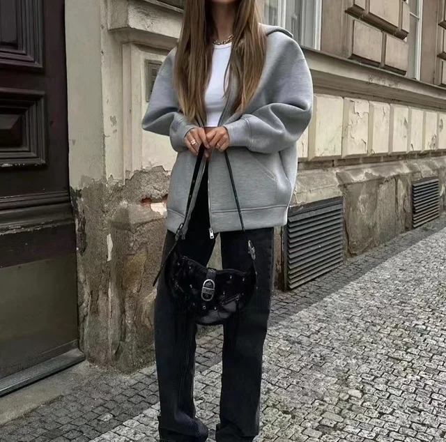 2024 Wiosna i jesień Nowy Casual Street Luźna bluza z kapturem i zamkiem błyskawicznym Space Bawełniana kurtka Płaszcz Leniwy damski kardigan