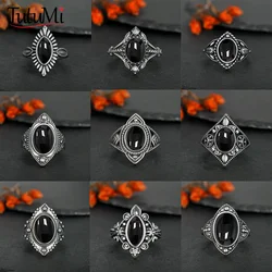 925 Silver Vintage Ring Natural Black Agate Denier Type Horse Eye Design for Women Exquisite Packing Gift Fine ring