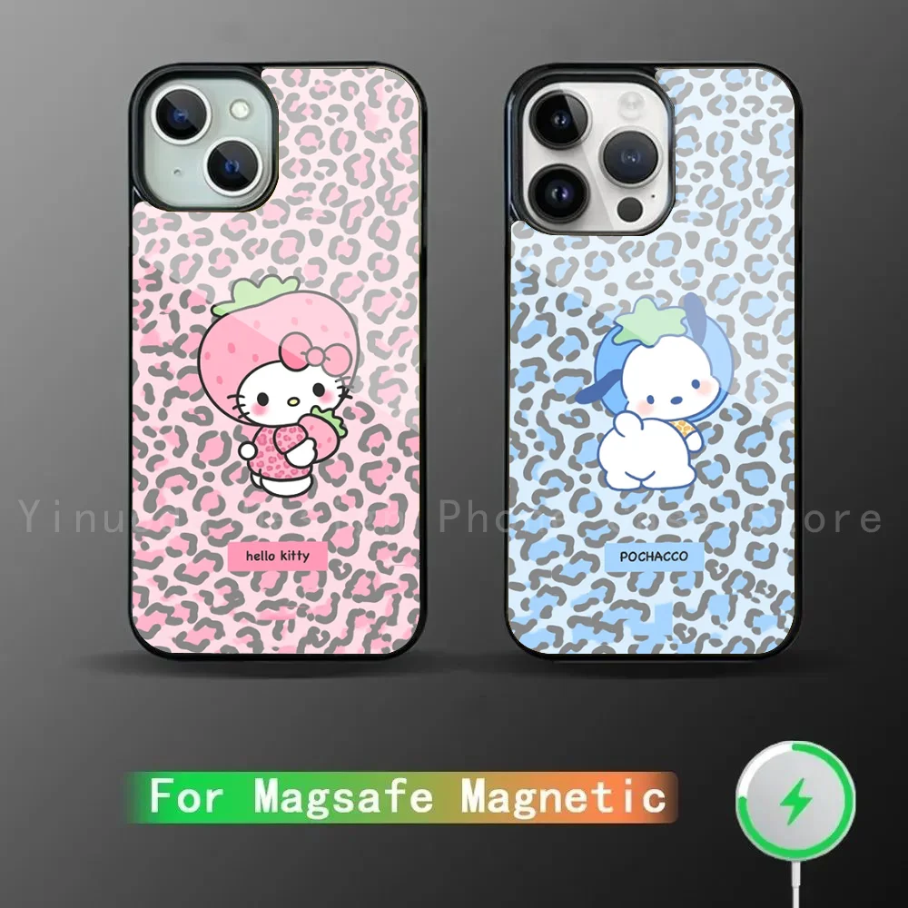 L-Leopard S-Sanrio Phone Case Strong Magnetic For IPhone 16 15 14 13 Pro Max 11 12 Mini Alex Mirror For Magsafe