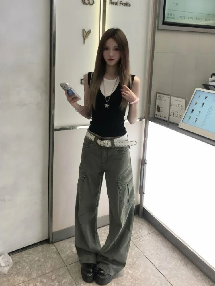 Korean Fashion Casual Skinny Fake Two Piece T-Shirts Women Summer Hot Girl Vintage Sexy Gothic Sleeveless Slim Patchwork Tees