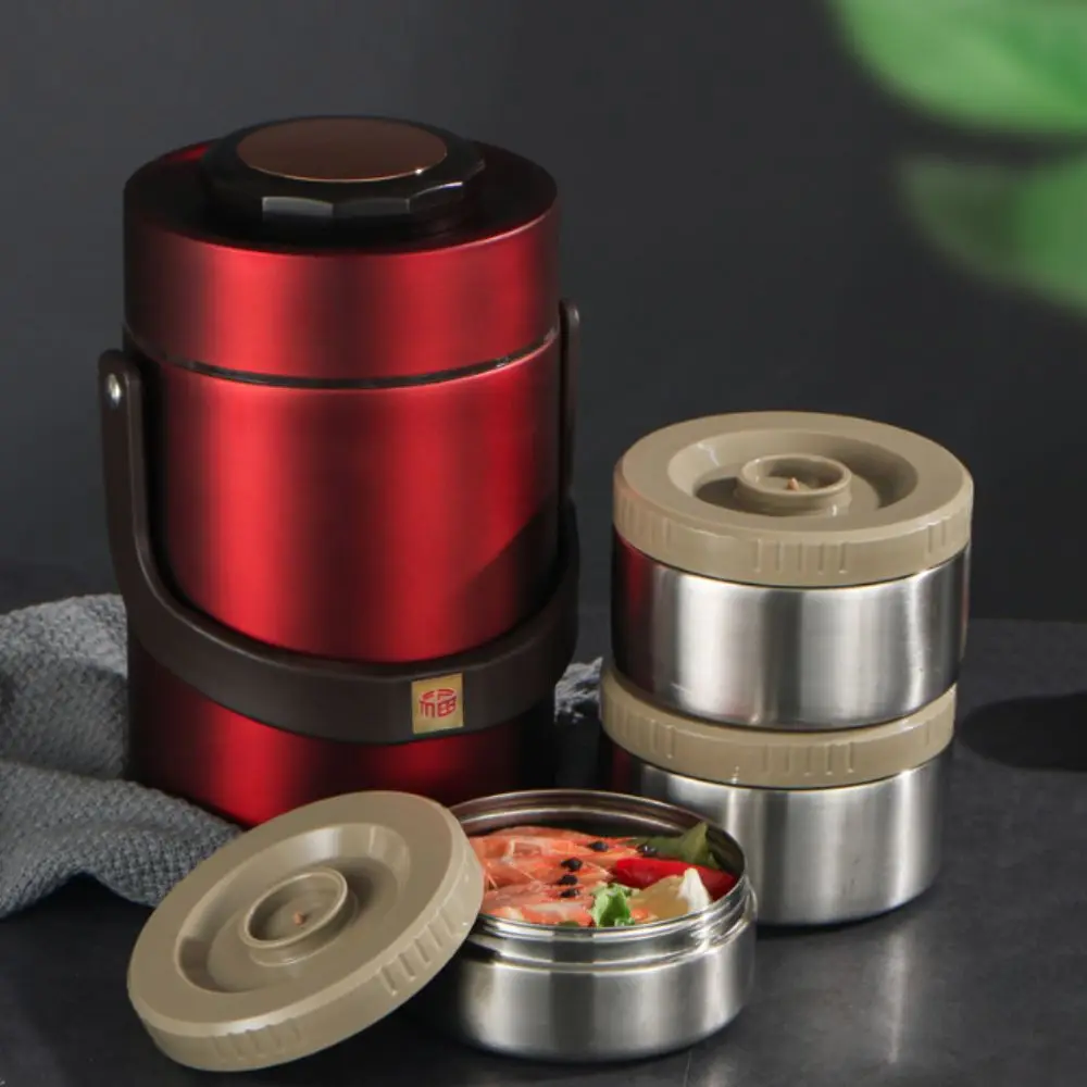 Multi Layer Insulated Food Bucket Individual Meal Boxes 304 Stainless Steel Vacuum Lunch Box Sealed Large Capacity