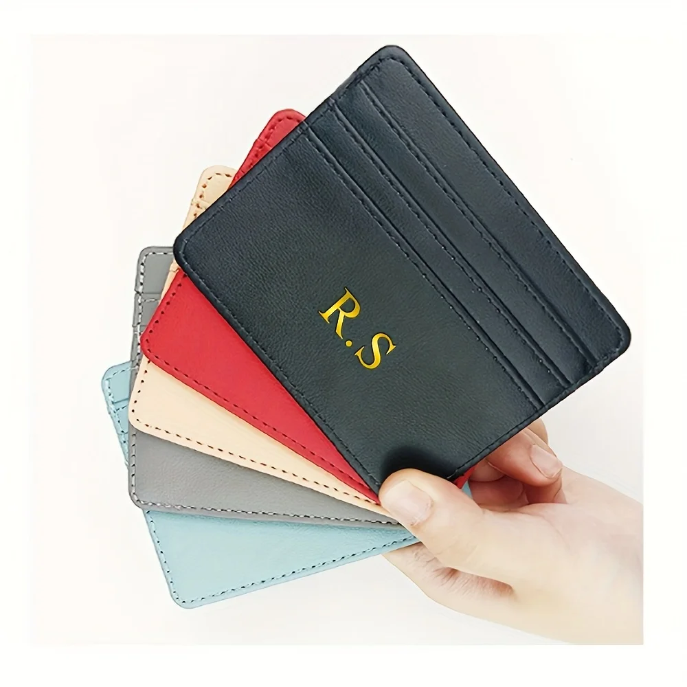 Custom Gilding Name PU Leather Card Holder Woman Man Fashion Slim Mini Card Bag Leather Personalized Name Luxury Casual Purse