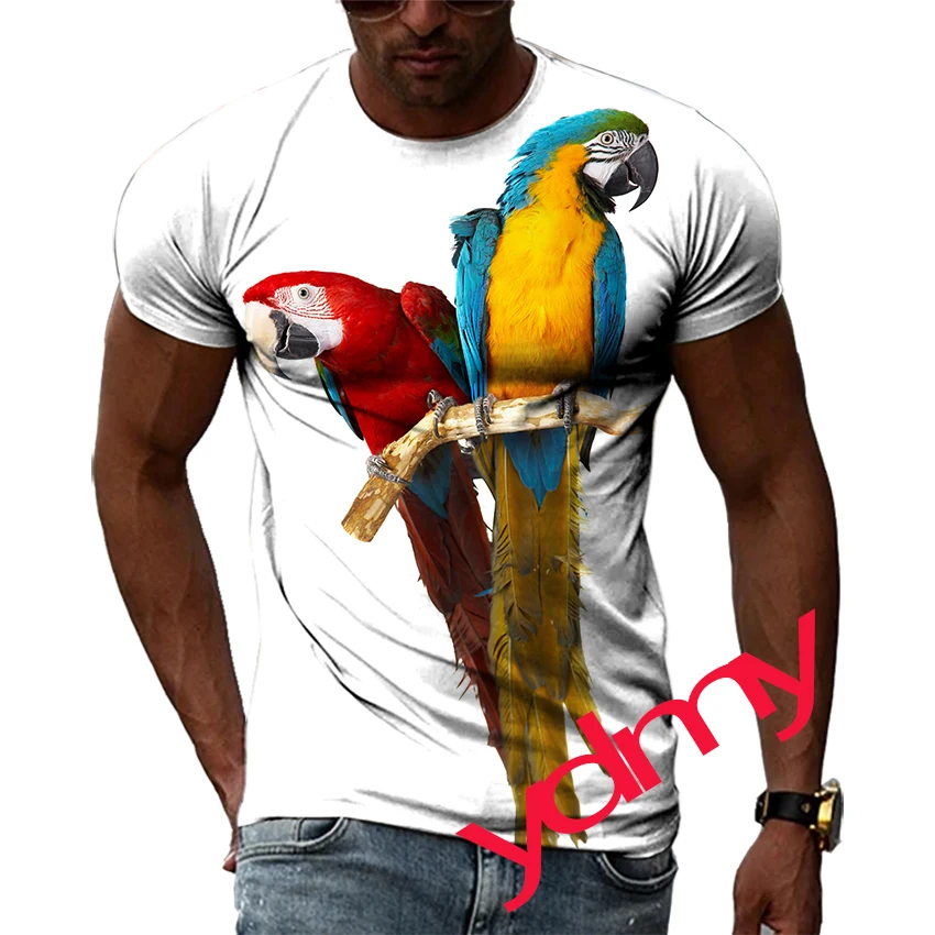 Tide Fashion Summe Parrot Picture  Men's T-shirt Casual Print Tees Hip Hop Personality Round Neck Short Sleev Quick-Dry Tops