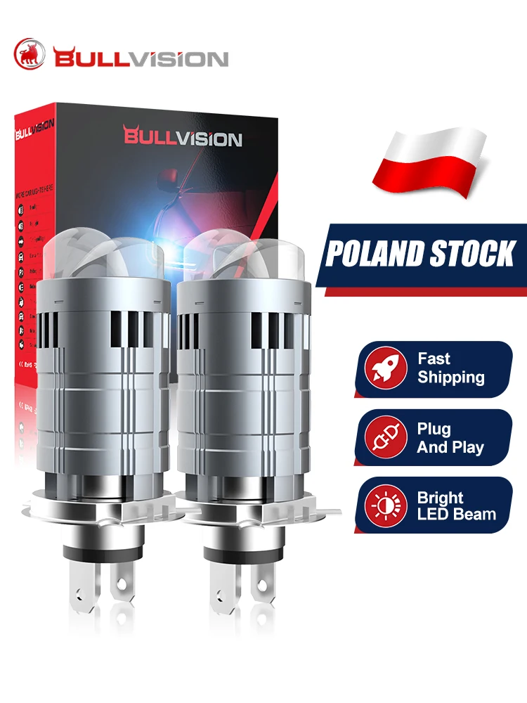 1/2 SZT. Żarówka LED do reflektorów H4/9003/HB2 z soczewką projektora Canbus, super jasna, antyodblaskowa, 6000K, światło wysokie/niskie, odpowiednia do samochodów i motocykli — 2