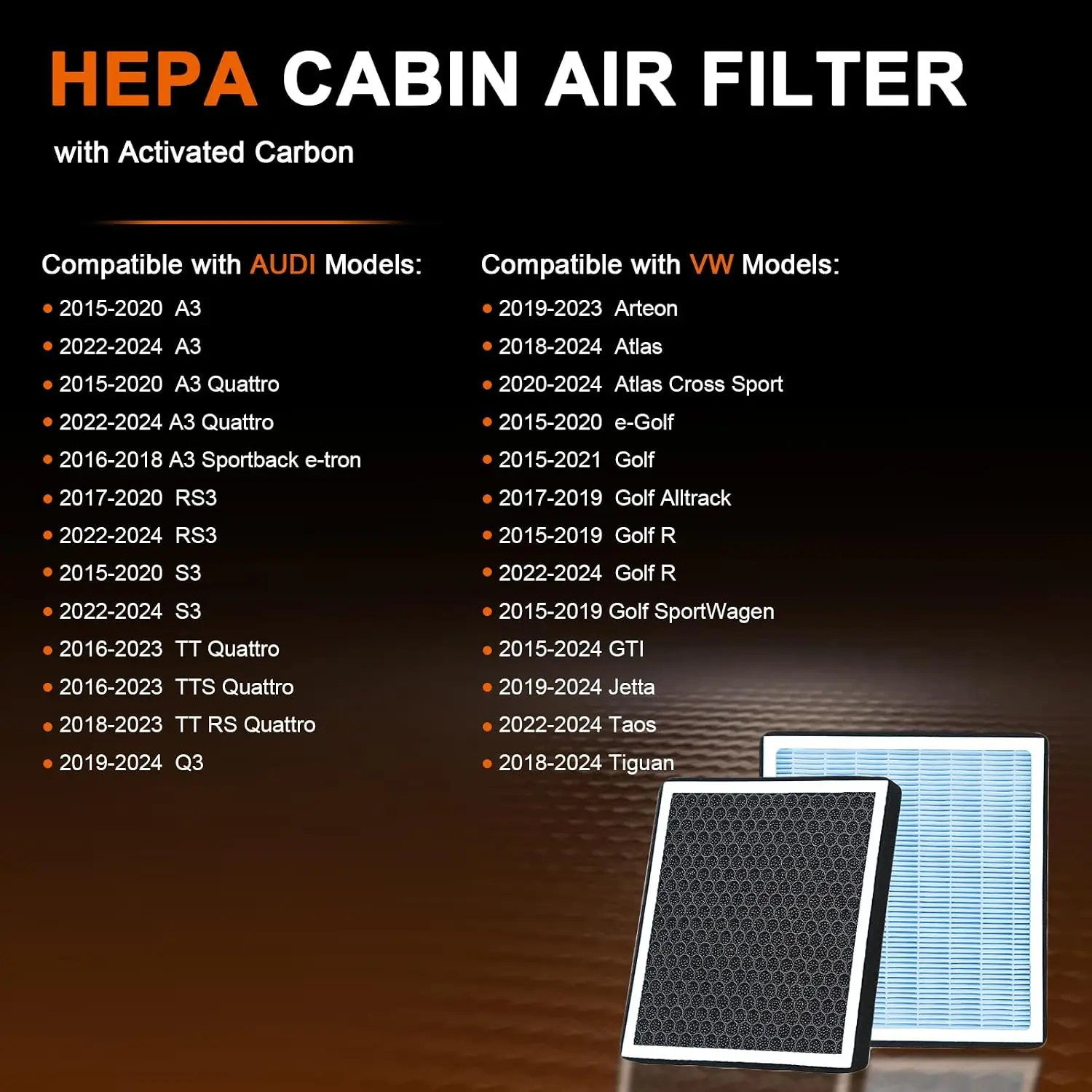 CF11643 Cabin Air Filter, Activated Carbon, Fits Audi A3/Q3/TT & Volkswagen Golf/Jetta/Tiguan (2015-2024), 10-Min DIY Installation, Improves HVAC Efficiency