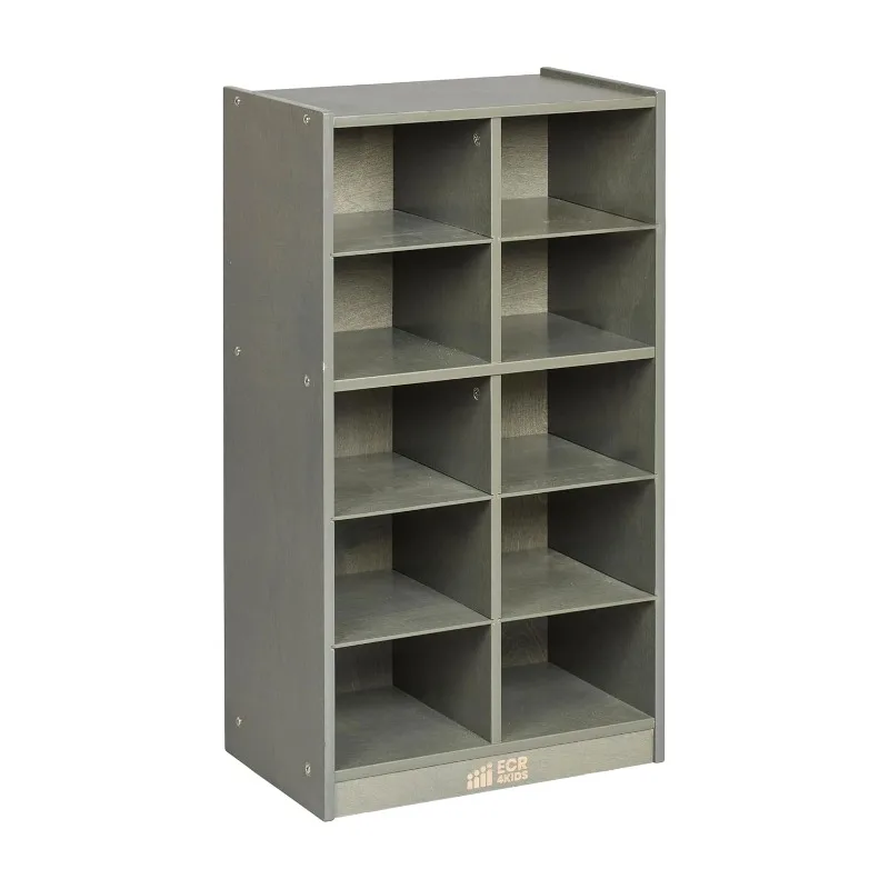 

10 Cubby Mobile Tray Storage Cabinet, 5x2, Classroom Furniture, Grey Wash