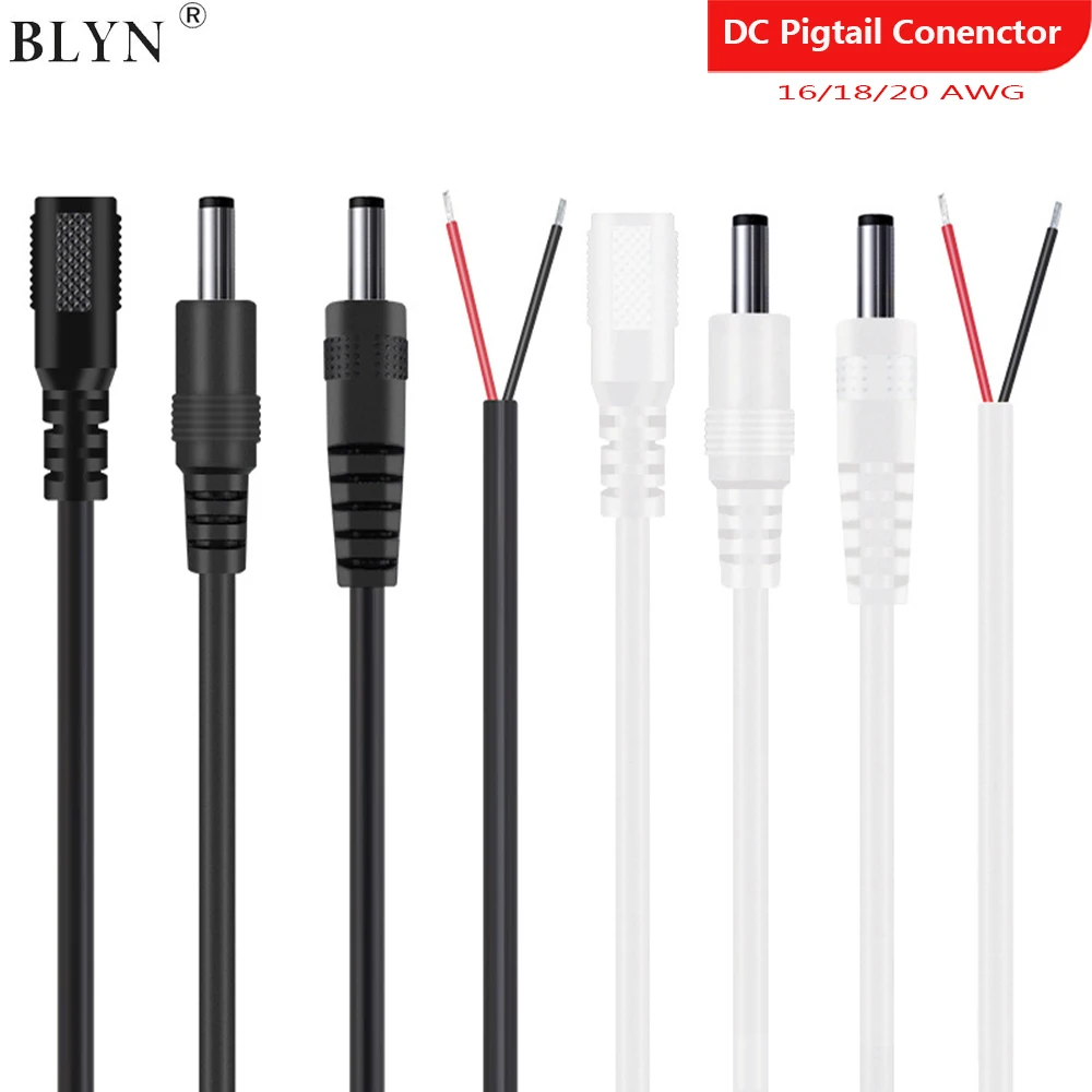 DC Cable Power Cord 16 18 20AWG UL Listed 0.3m 0.5m 1m 2m Pigtail Barrel Plug Connector Cable Male Female For CCTV LED Strip DVR