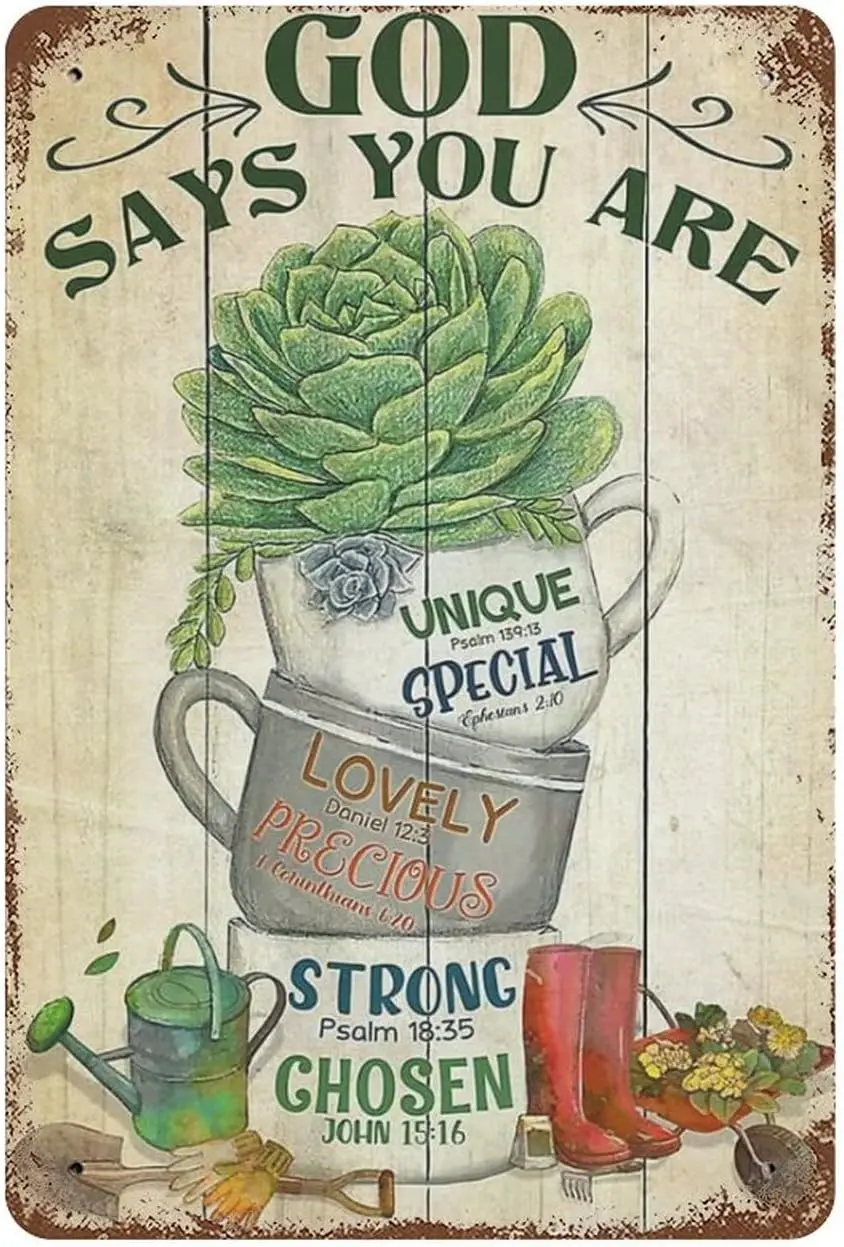 Garden Tin Signs Vintage Gardening God Says You are Unique Lovely Strong Metal Tin Sign Wall Art Farmhouse Garden Signs