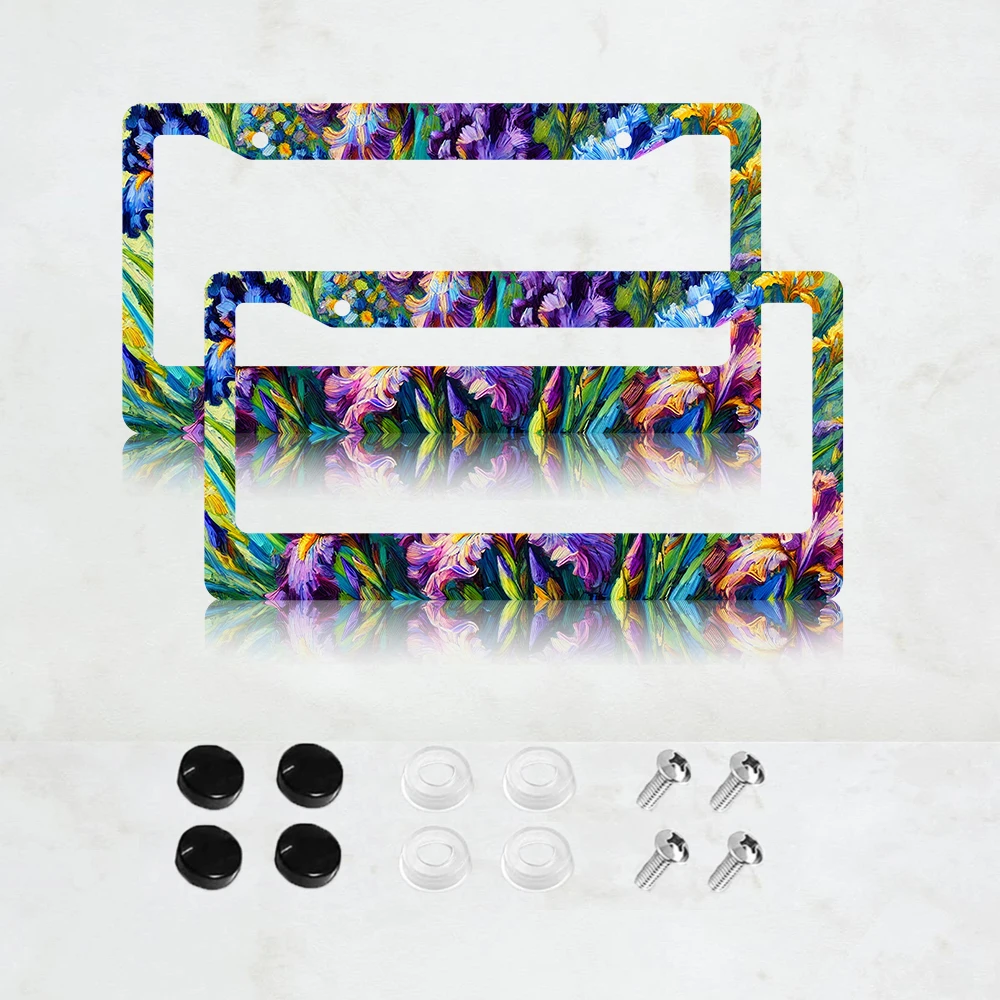 

Рамка для номерного знака из алюминия с акварельным узором ирисов (2 шт.) - стандартный размер США, декоративный кронштейн для автомобильного номерного знака