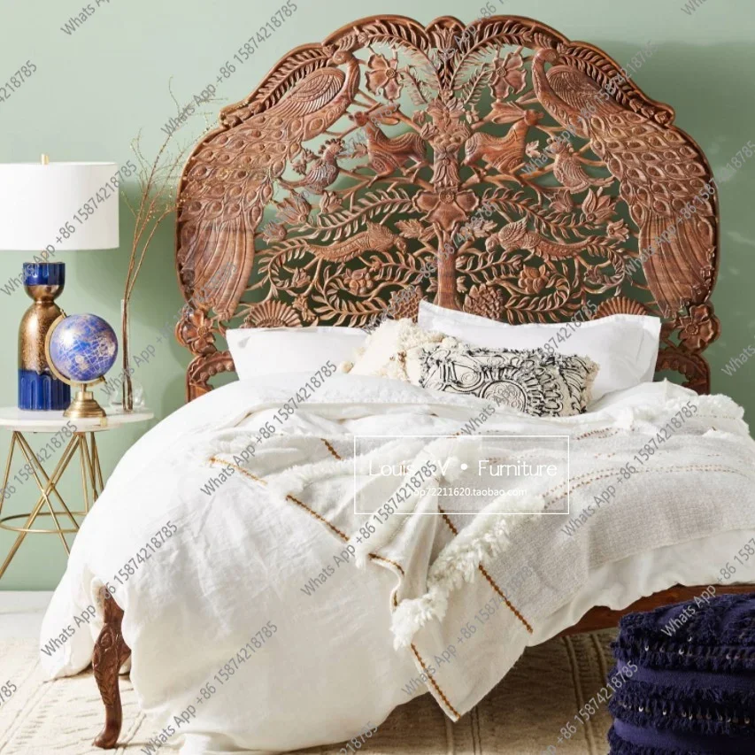 

MX Hand-carved Woodland Bed American, French Retro All-solid Wood Bedroom Double Bed, European Antique Carved Wedding Bed