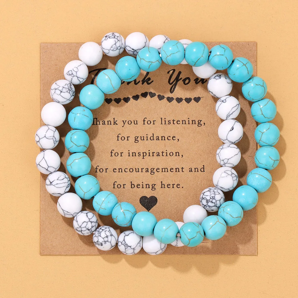 Moda dziękuję szczęśliwa bransoletka naturalne Turquoises Howlite bransoletki bransoletka męska i damska biżuteria prezenty para bransoletek 2 sztuk/zestaw