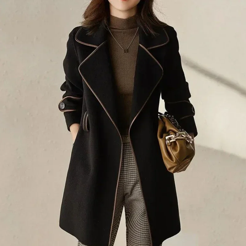 Loose Clothing Over Women\'s Blazers Long Female Coats and Jackets Black Jacket Dress Solid Overcoat New in Trench Coat Outerwear