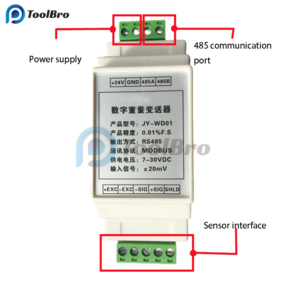 Load Cell Transmitter Amplifier Weight Sensor ModBus RTU RS485 Communication DC 7-30V Weighing Controller Rail Type