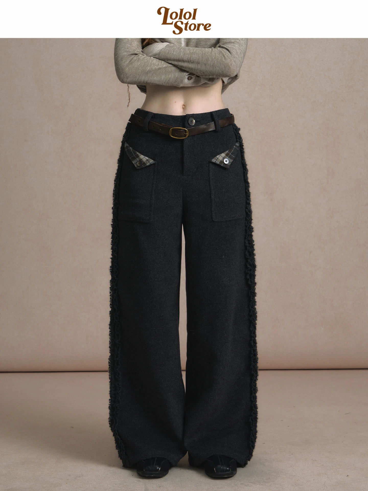 

Женские брюки Lolol Ruffle Conductor Suit с широкими штанинами, в стиле ретро, повседневные, прямые, свободные, струящиеся, с высокой талией, из полиэстера