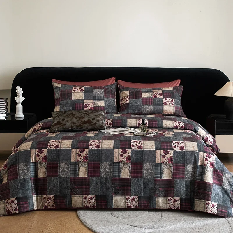 1000TC Egyptian Cotton Vintage Rose Print Bedding Set Single Double Queen King Duvet Cover Set Flat/Fitted Bed Sheet Pillowcases