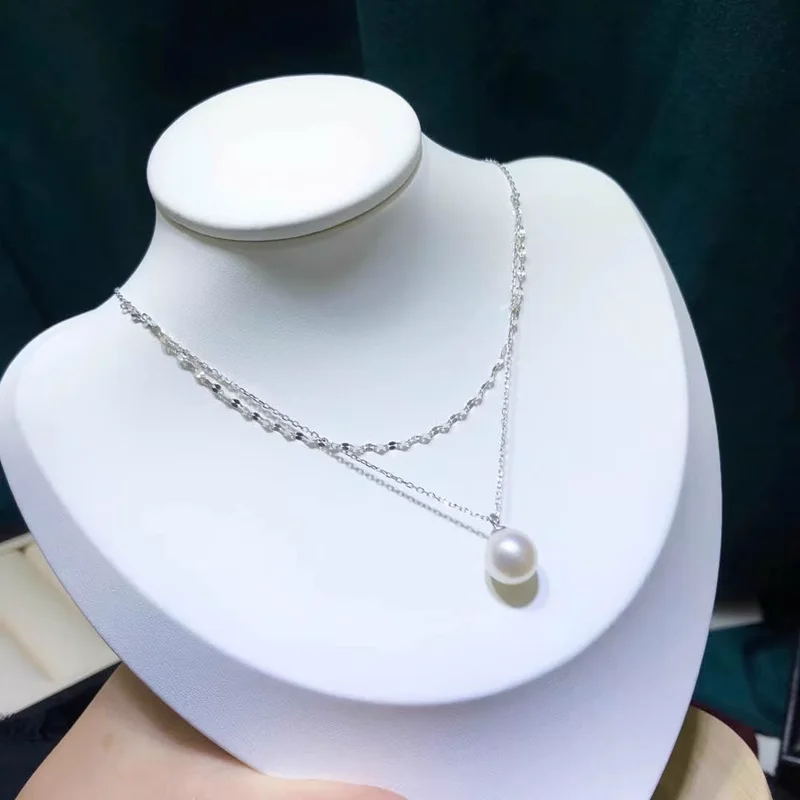 

18” HUGE AAAAA Round 10-11mm natural AKOYA white pearl Pendant necklace 925S