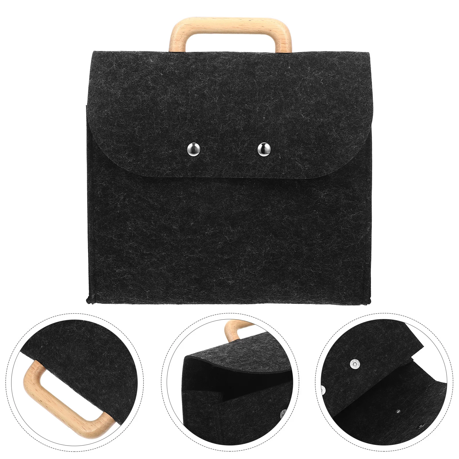 

Chic Felt Tote Bag with Wooden Handle Minimalist Design Large Capacity File Organizer Business Office Accessory
