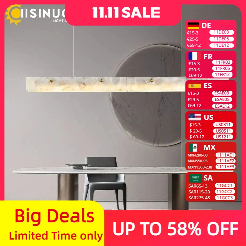 الفاخرة الخطي قلادة ضوء LED الحد الأدنى الرخام الطبيعي الثريا شنقا تركيبات السقف لجزيرة المطبخ غرفة الطعام بار