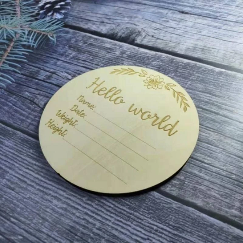 J15U بطاقات شهرية خشبية مطبوعة، بطاقات إعلان ولادة الطفل على شكل قرص دائري #5