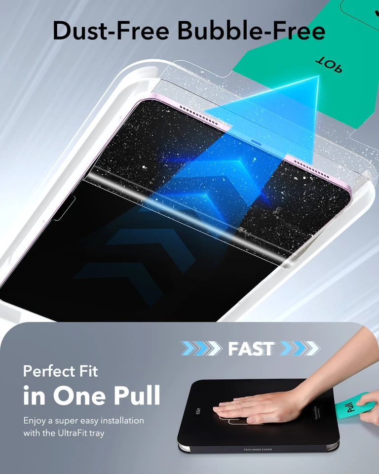 ESR 2 unidades Protector de pantalla para iPad Pro 11/13 (2025/2024) Película de vidrio templado HD Air 13/11 (M4/M3/M2) Película de vidrio templado 3