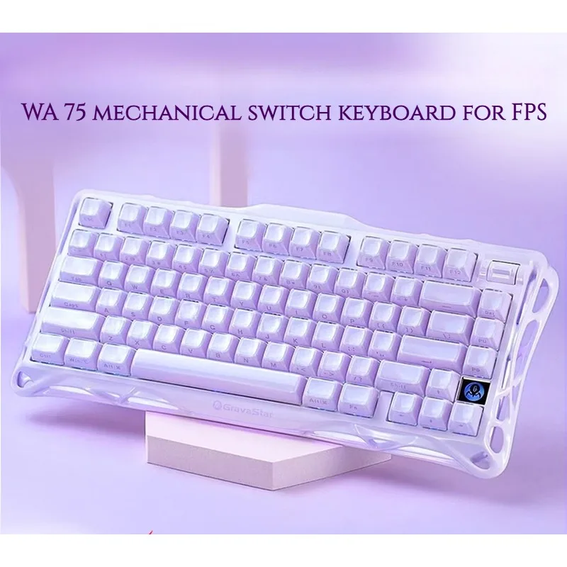 

Фиолетовая механическая клавиатура WA 75, индивидуальная раскладка 79, FPS, проводная вишневый профиль, горячая замена, RGB, киберспортивная игровая офисная клавиатура, подарок