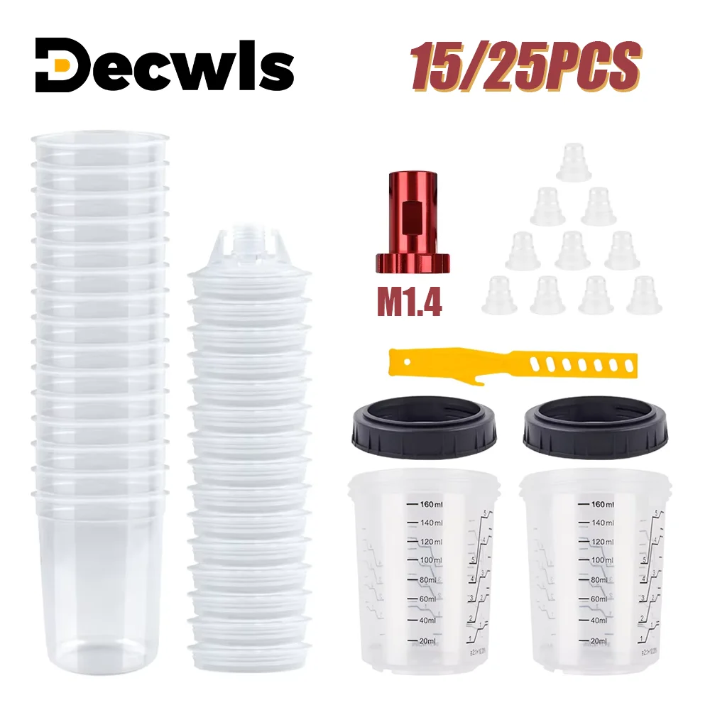 

160ml Disposable Paint Cup, Spray Gun Accessory Kit Spray Gun Reservoir 15/25PCS Spray Gun Paint Mixing Cup H/O Quick Mixing Cup
