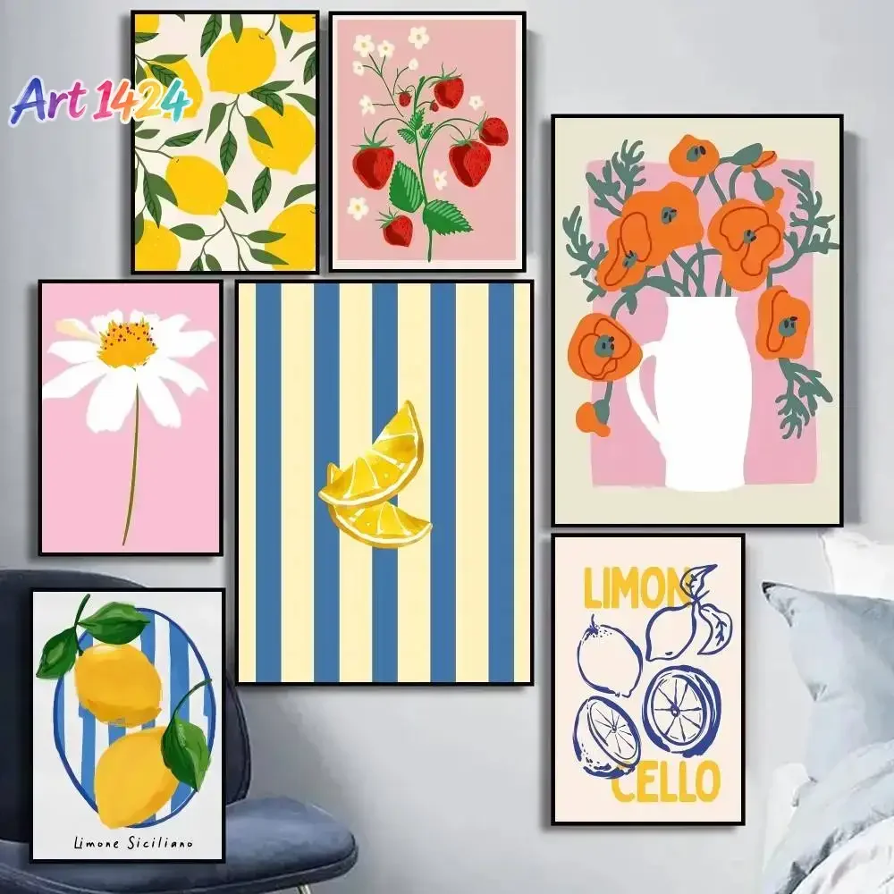 1PC Interior Paintings Lemons Wall Art Poster Self-adhesive Art Waterproof Paper Sticker Coffee House Bar Room Wall Decor