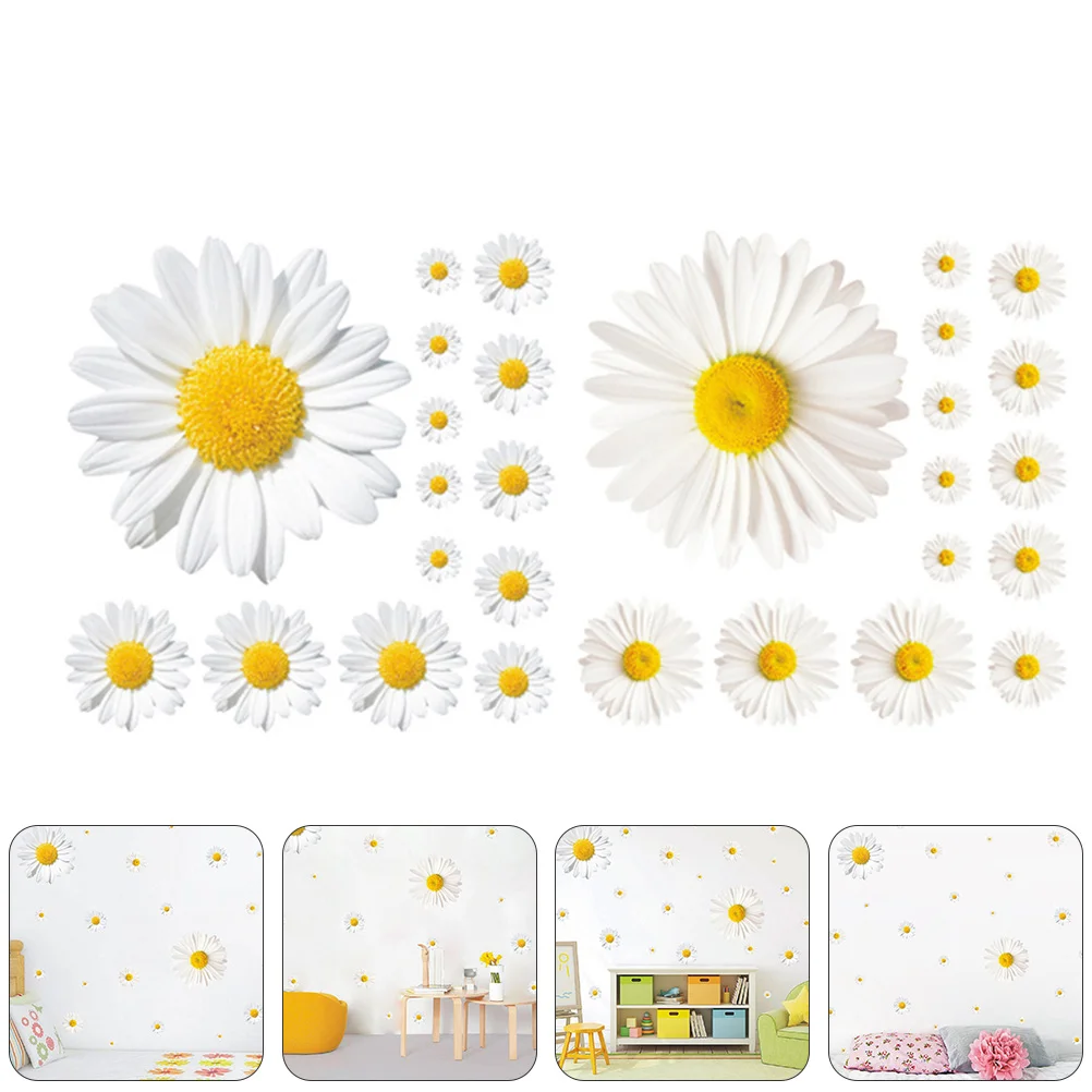 Wall Daisy Stickers Sticker Flower Decal Decals Mural Wallpaper Decor Self Floral Adhesive Decorative Bedroom Room Removable