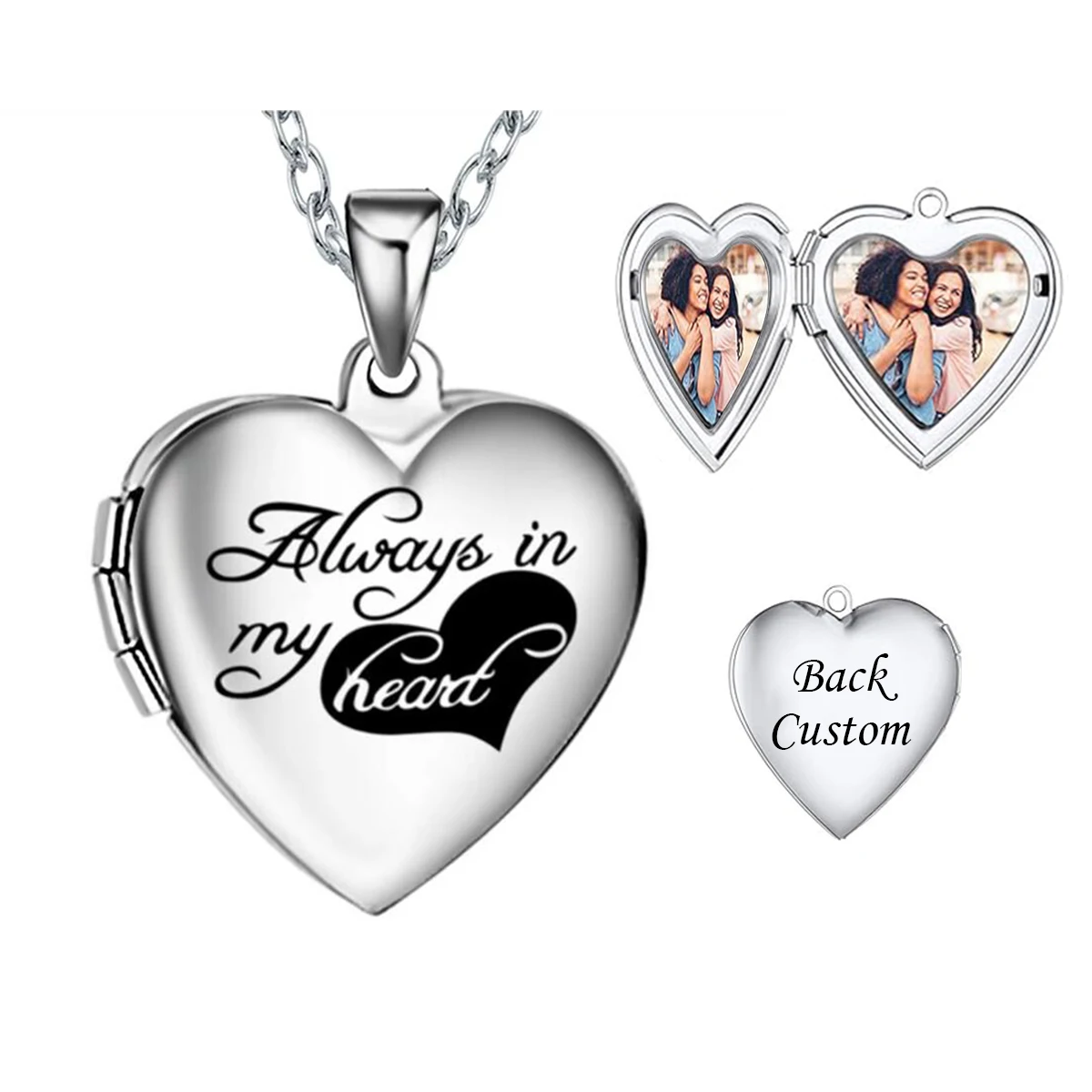 Stainless Steel Fashion Womens Always In My Heart Photo Locket Pendant Custom Heart Photo Picture Locket Jewelry Finding Gifts