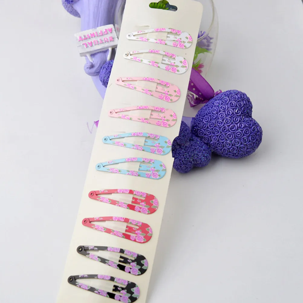 40 pcs 'S Water Drop Clips 5Cm Snap Barrettes Assorted Patterns Stars Hearts Flowers Hair Accessories Snap Clips