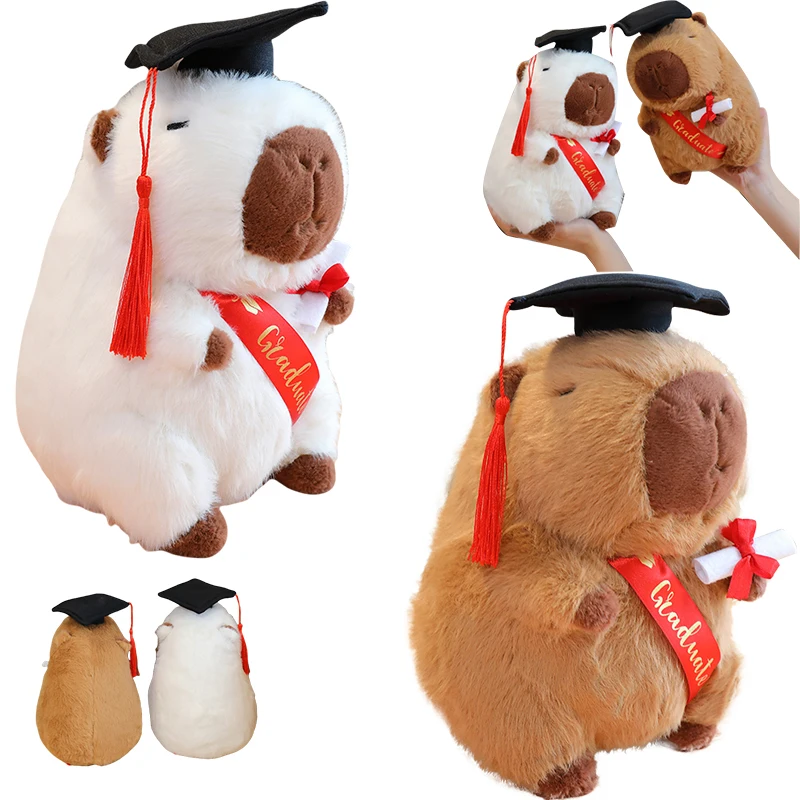 25CM Cute Cartoon Doctor Cap Capybara Plush Toy Soft Stuffed Graduation Season Gift Lovely Capybara Doll